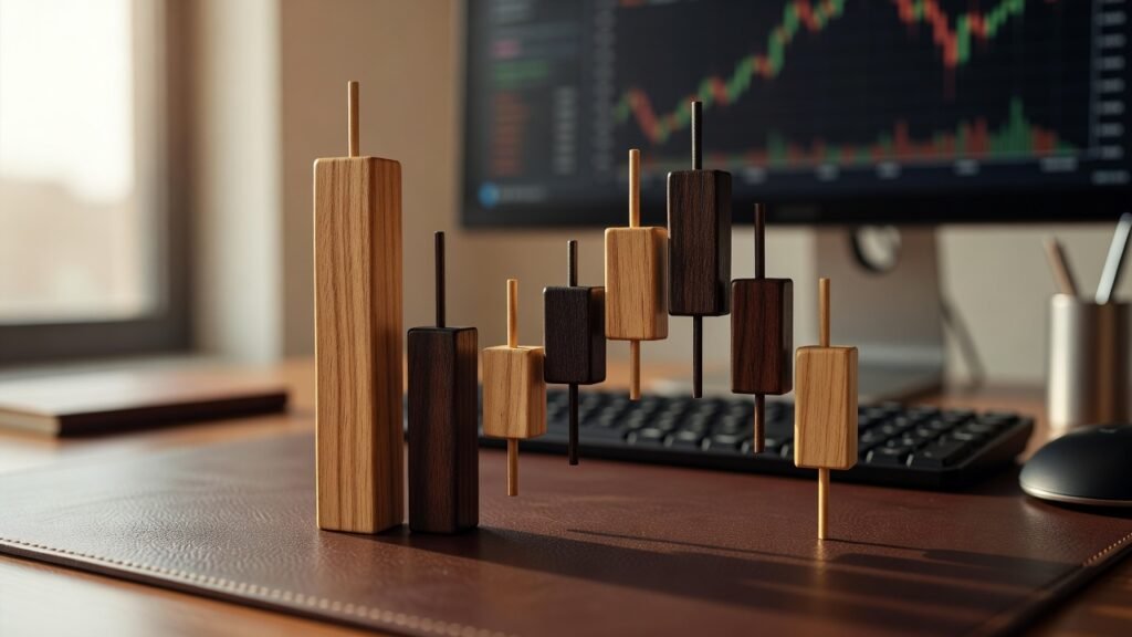 mock stock candlestick chart close up