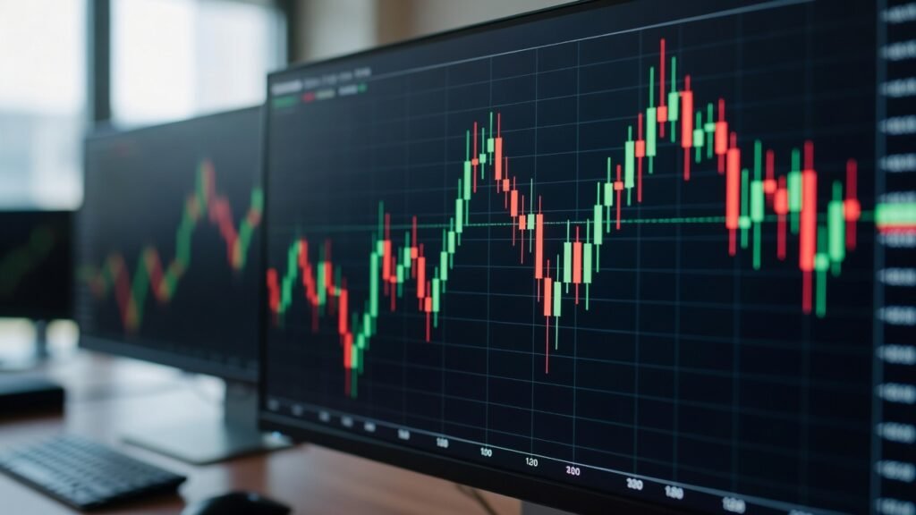 Quest based trading simulator candle chart example