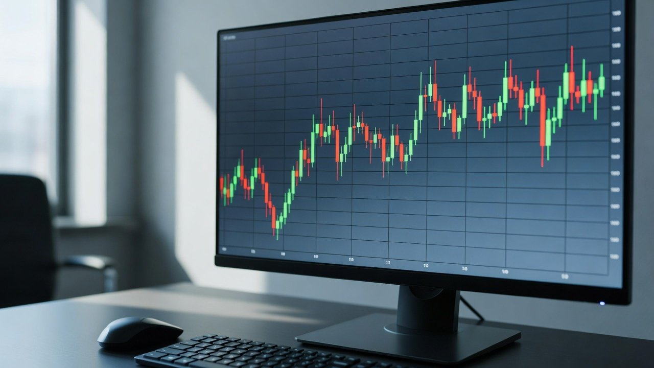 trading simulator candlestick chart on monitor