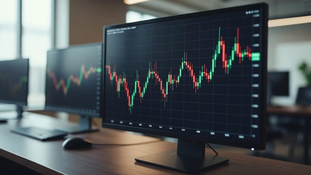 Live candle chart in trading game interface