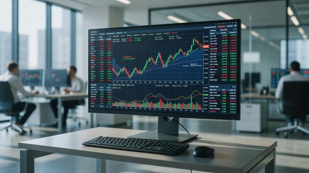 Market data screen inside a stock simulator game