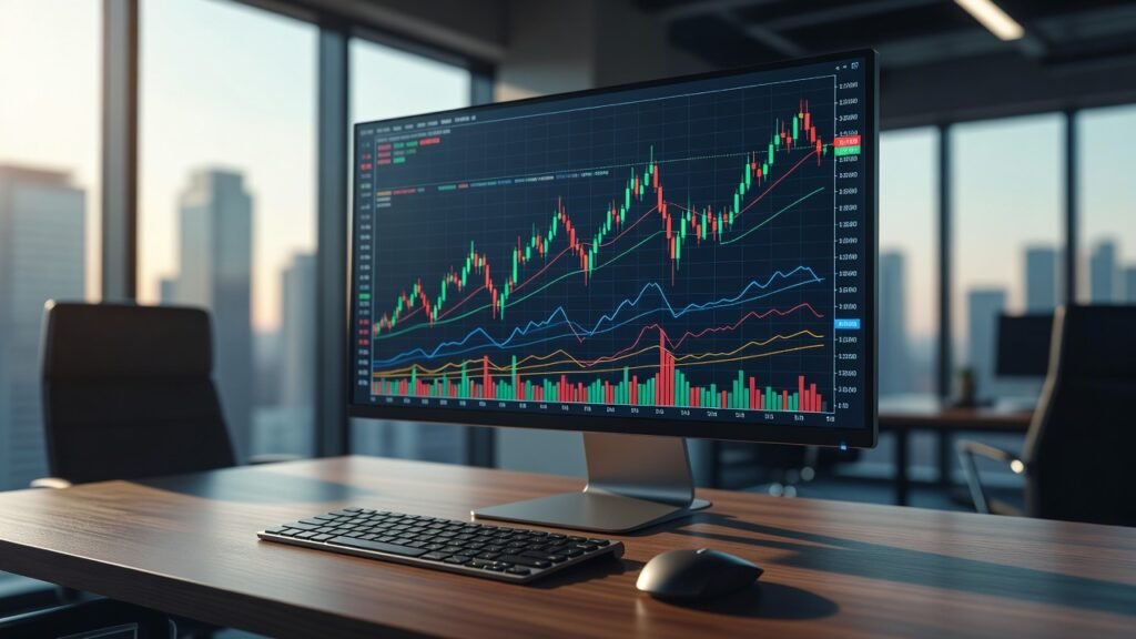 stock game interface with price action