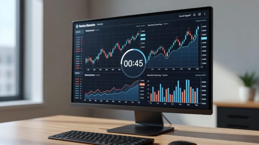 financial dashboard displaying timed trading quiz interface