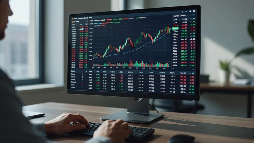 Day trading simulator dashboard with open positions