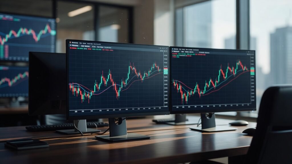 Trading simulator game candlestick chart view
