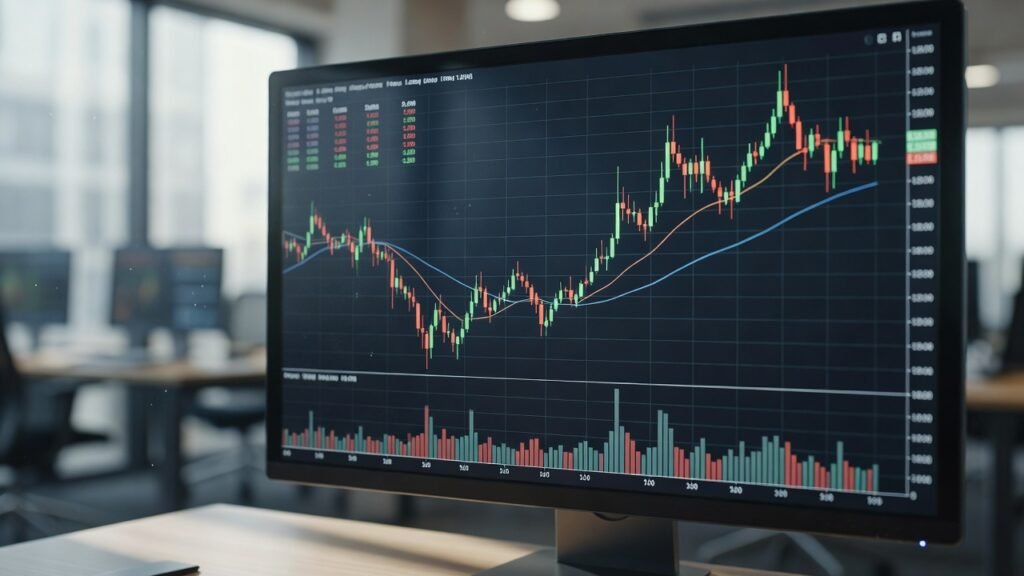 Candlestick chart on trading monitor