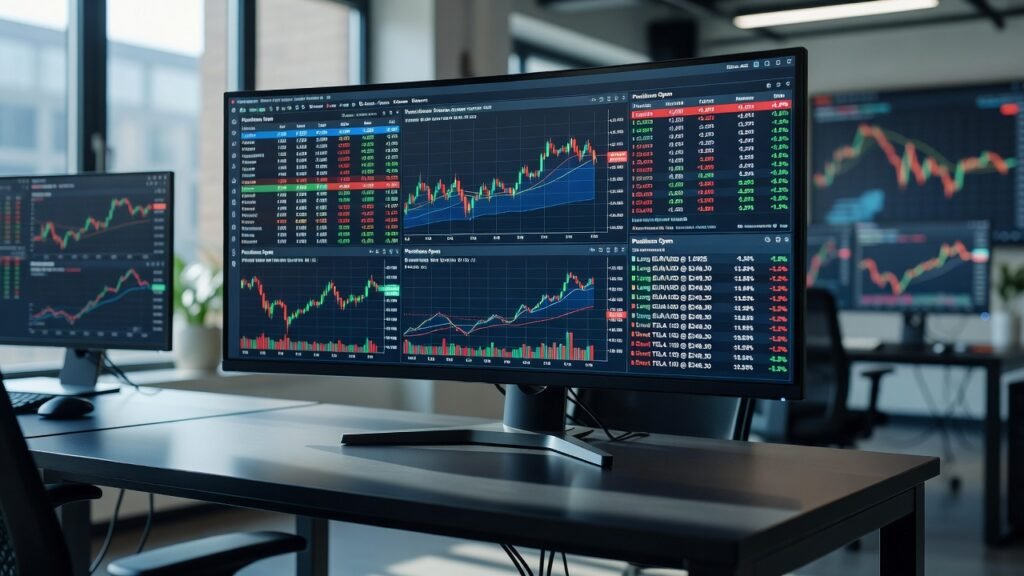 live market screen with long short entries active