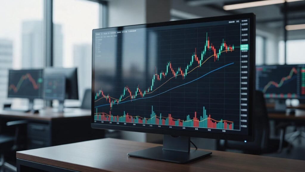 Live candle chart on trading screen