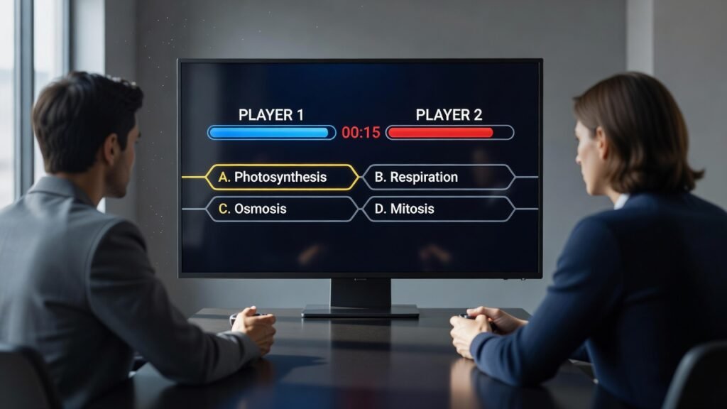 Timed quiz battle screen in browser RPG